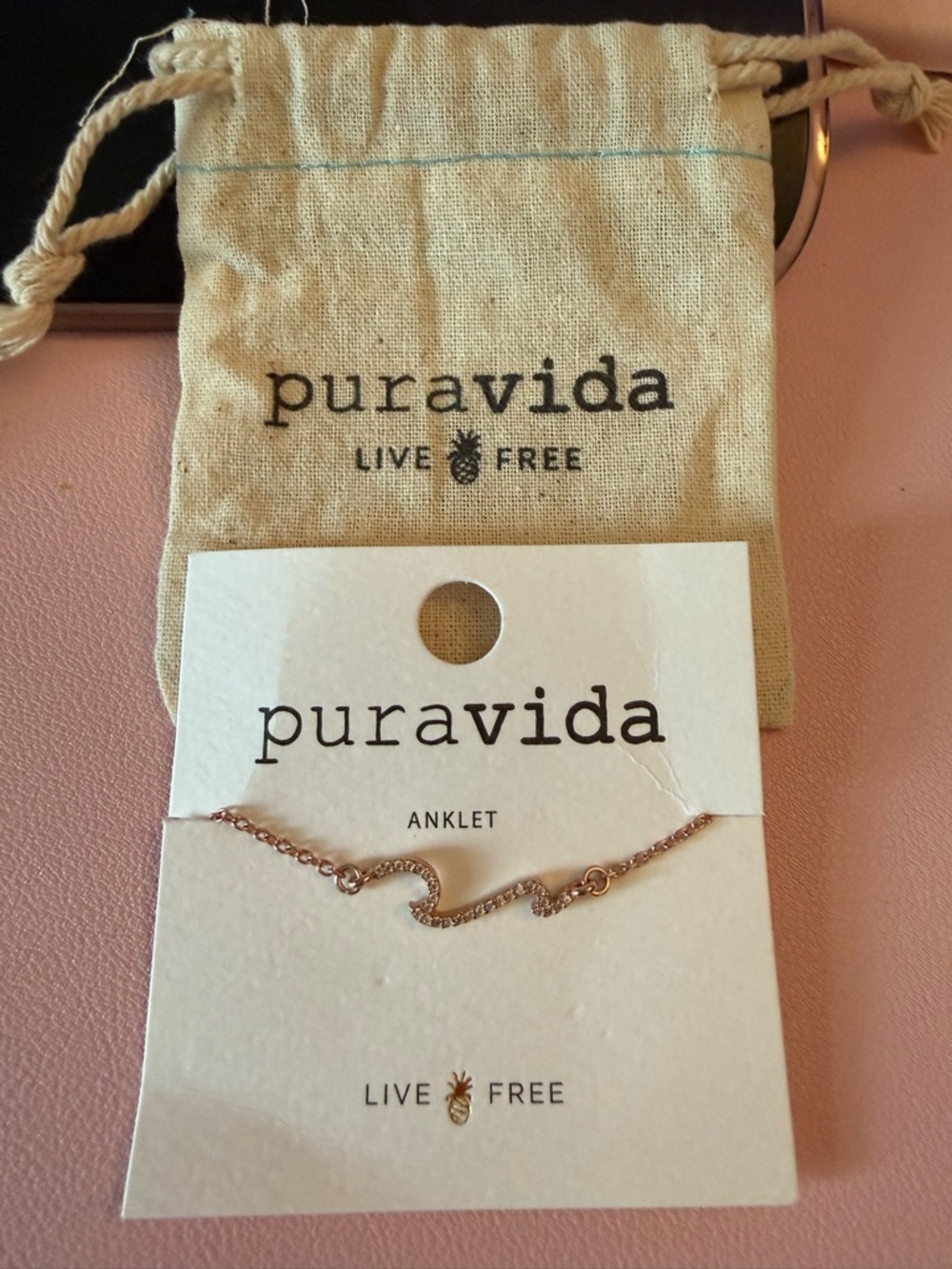 Pura Vida Rose Gold Wave Anklet Bracelet